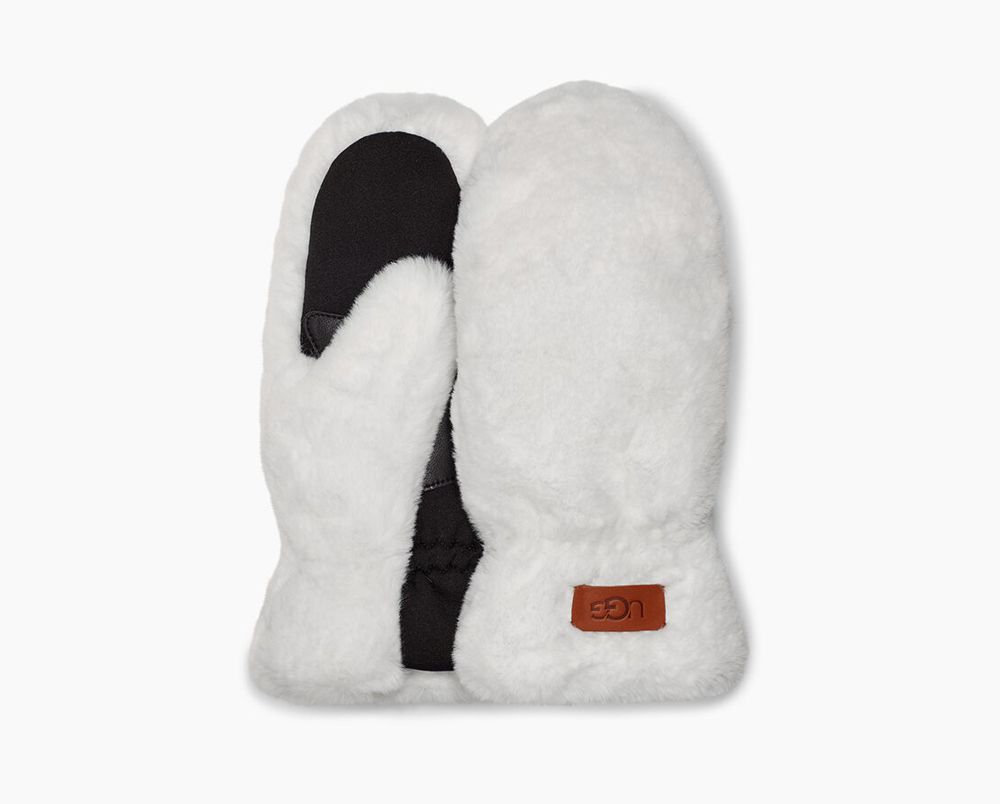 Ugg Glove Womens - Ugg All Over Faux Fur Mitten White - 679YPOXGJ